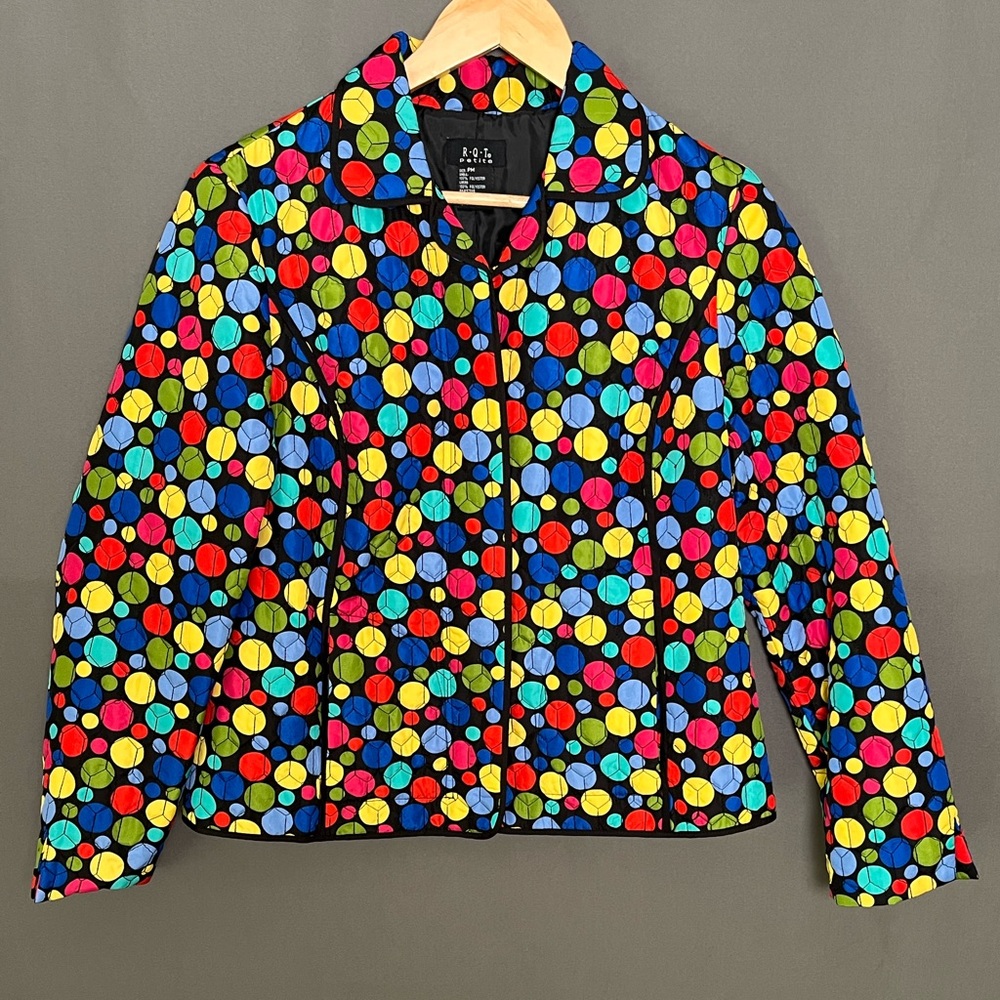 VTG RQT MP Polka Dot On Black Art To Wear Full- Zip Quilted Jacket